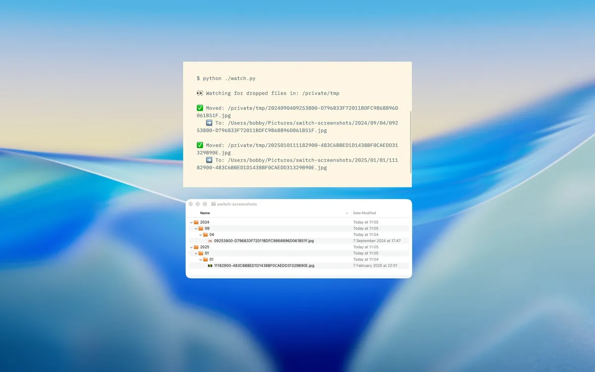 一段 Python 脚本,文件丢进去就自动归位