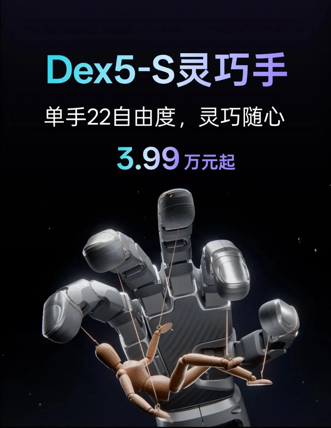 宇树 Dex5-S 灵巧手发布：22 自由度，3.99 万元起