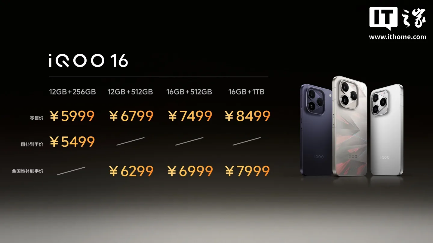 iQOO 16 首发第六代骁龙 8 至尊版，5999 元起