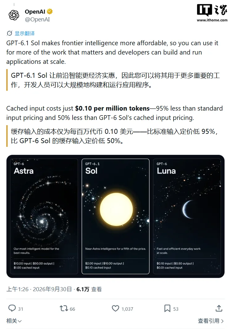 GPT-6.1 Sol 定价模式