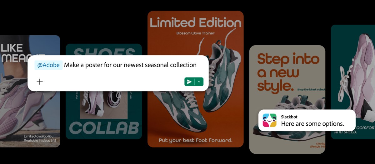 Adobe 将创作工具集成进 Slack 的界面示意