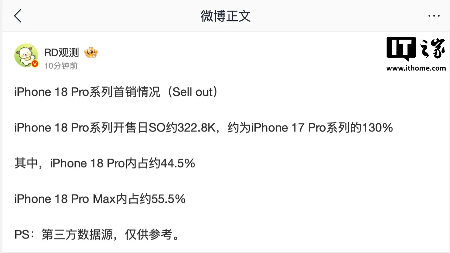 图片来源:IT之家 iPhone 18 Pro 系列