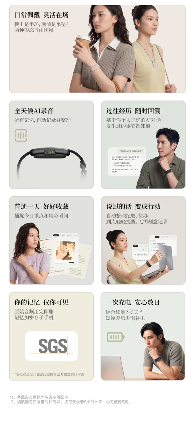 极米记得 AI 记忆手环 L1 产品图
